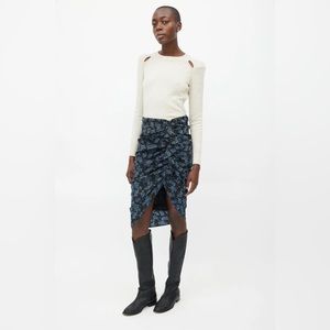 VERONICA BEARD Black & Blue Floral Ruched Skirt